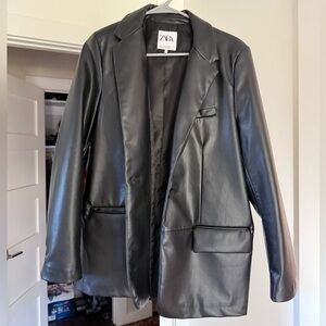 ZARA :: Black Leather Blazer (M) Oversized Fit